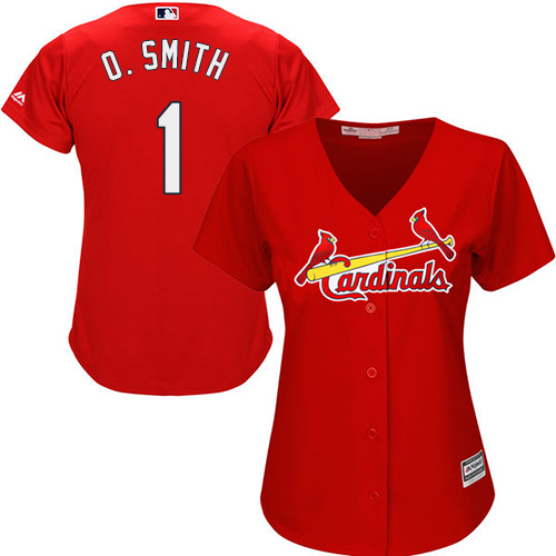 Women's Majestic St. Louis Cardinals #1 Ozzie Smith Authentic Red Alternate Cool Base MLB Jersey
