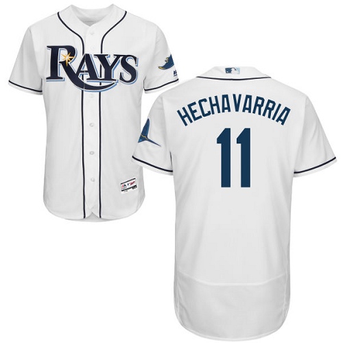 Men's Majestic Tampa Bay Rays #11 Adeiny Hechavarria White Flexbase Authentic Collection MLB Jersey