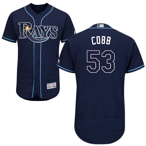 Men's Majestic Tampa Bay Rays #53 Alex Cobb Authentic Navy Blue Alternate Cool Base MLB Jersey