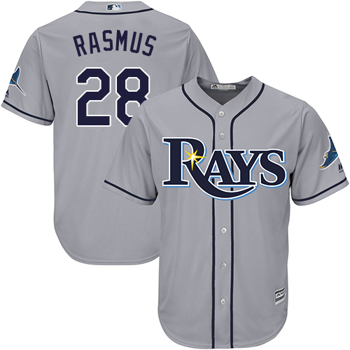 Men's Majestic Tampa Bay Rays #28 Colby Rasmus Replica Grey Road Cool Base MLB Jersey