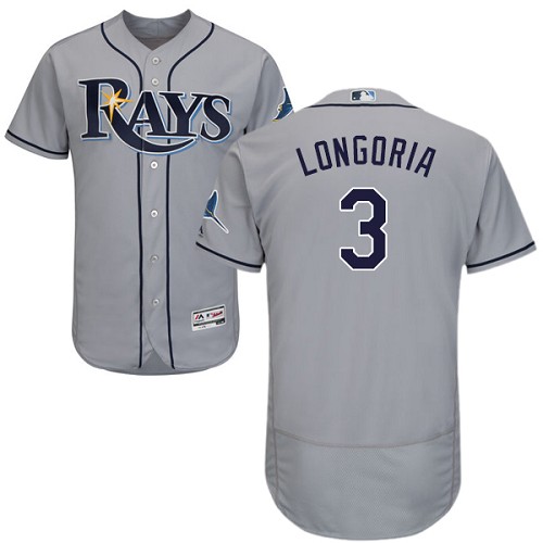 Men's Majestic Tampa Bay Rays #3 Evan Longoria Grey Flexbase Authentic Collection MLB Jersey