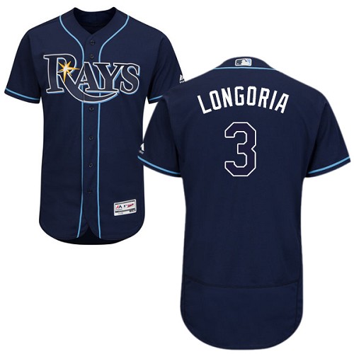 Men's Majestic Tampa Bay Rays #3 Evan Longoria Navy Blue Flexbase Authentic Collection MLB Jersey