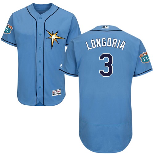 Men's Majestic Tampa Bay Rays #3 Evan Longoria Light Blue Flexbase Authentic Collection MLB Jersey
