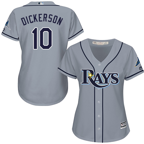 Women's Majestic Tampa Bay Rays #10 Corey Dickerson Replica Grey Road Cool Base MLB Jersey