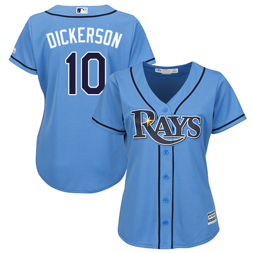 Women's Majestic Tampa Bay Rays #10 Corey Dickerson Authentic Light Blue Alternate 2 Cool Base MLB Jersey