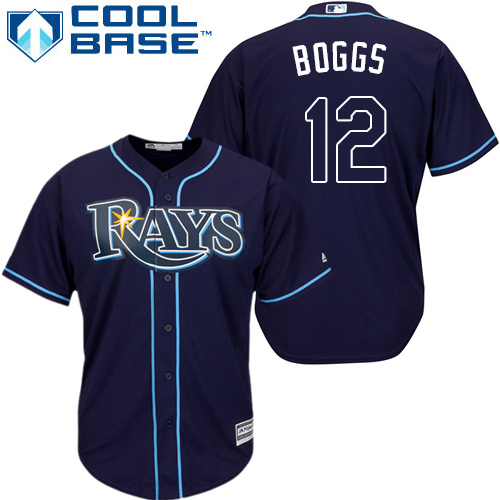 Youth Majestic Tampa Bay Rays #12 Wade Boggs Authentic Navy Blue Alternate Cool Base MLB Jersey