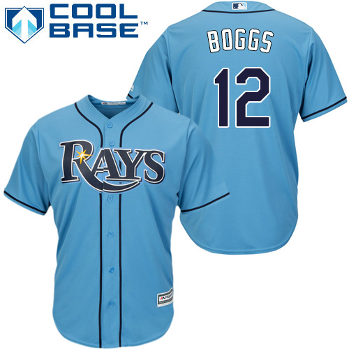 Youth Majestic Tampa Bay Rays #12 Wade Boggs Authentic Light Blue Alternate 2 Cool Base MLB Jersey