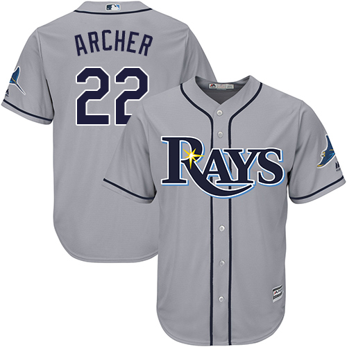 Youth Majestic Tampa Bay Rays #22 Chris Archer Replica Grey Road Cool Base MLB Jersey