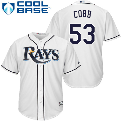 Youth Majestic Tampa Bay Rays #53 Alex Cobb Replica White Home Cool Base MLB Jersey