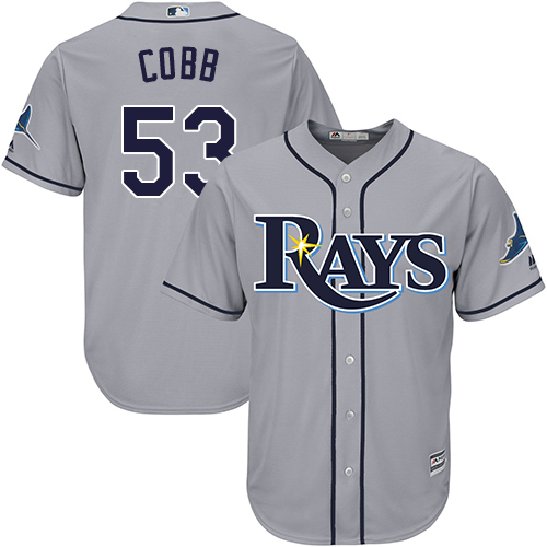 Youth Majestic Tampa Bay Rays #53 Alex Cobb Replica Grey Road Cool Base MLB Jersey