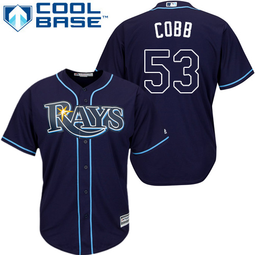 Youth Majestic Tampa Bay Rays #53 Alex Cobb Authentic Navy Blue Alternate Cool Base MLB Jersey