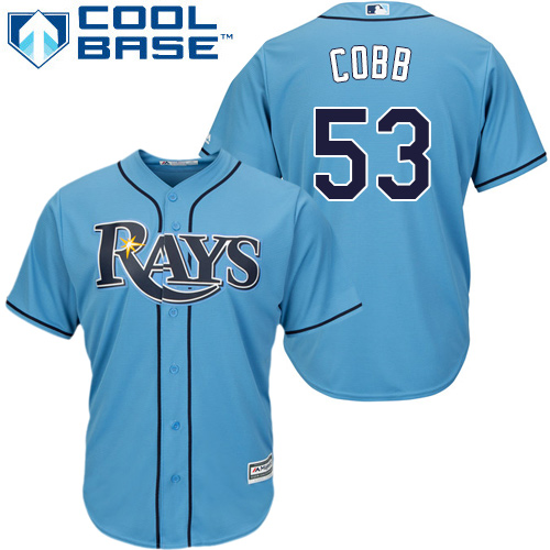 Youth Majestic Tampa Bay Rays #53 Alex Cobb Authentic Light Blue Alternate 2 Cool Base MLB Jersey