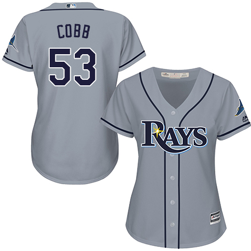 Women's Majestic Tampa Bay Rays #53 Alex Cobb Authentic Grey Road Cool Base MLB Jersey