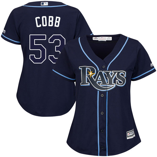 Women's Majestic Tampa Bay Rays #53 Alex Cobb Replica Navy Blue Alternate Cool Base MLB Jersey