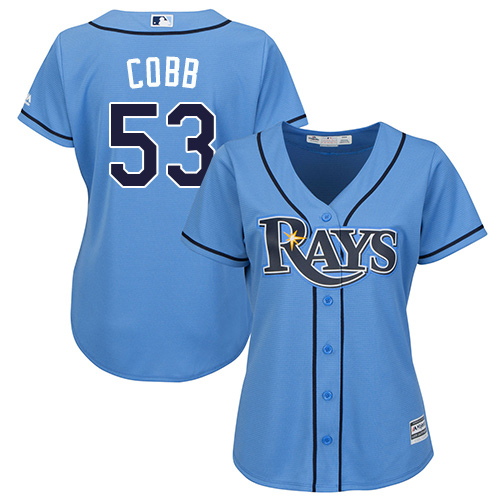 Women's Majestic Tampa Bay Rays #53 Alex Cobb Replica Light Blue Alternate 2 Cool Base MLB Jersey