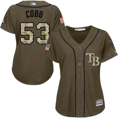 Women's Majestic Tampa Bay Rays #53 Alex Cobb Authentic Green Salute to Service MLB Jersey