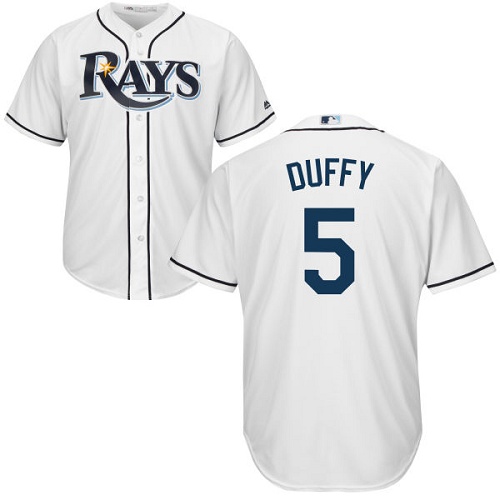 Youth Majestic Tampa Bay Rays #5 Matt Duffy Authentic White Home Cool Base MLB Jersey