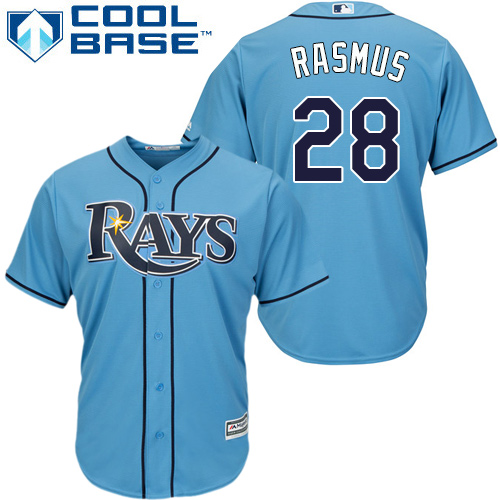 Youth Majestic Tampa Bay Rays #28 Colby Rasmus Authentic Light Blue Alternate 2 Cool Base MLB Jersey