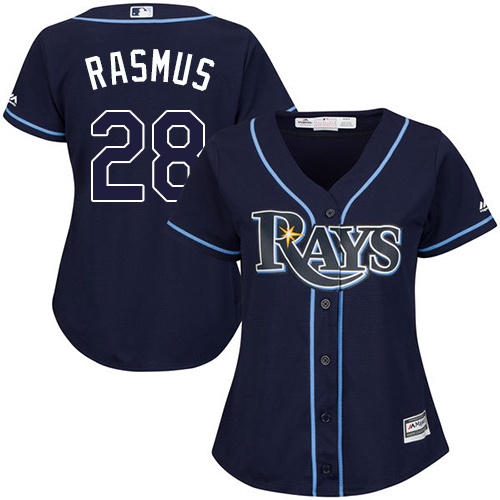 Women's Majestic Tampa Bay Rays #28 Colby Rasmus Authentic Navy Blue Alternate Cool Base MLB Jersey