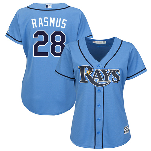 Women's Majestic Tampa Bay Rays #28 Colby Rasmus Authentic Light Blue Alternate 2 Cool Base MLB Jersey