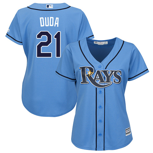 Women's Majestic Tampa Bay Rays #21 Lucas Duda Authentic Light Blue Alternate 2 Cool Base MLB Jersey