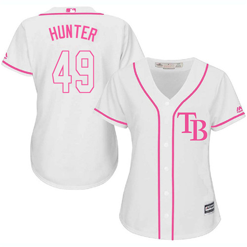 Women's Majestic Tampa Bay Rays #49 Tommy Hunter Replica White Fashion Cool Base MLB Jersey
