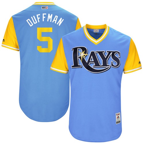 Men's Majestic Tampa Bay Rays #5 Matt Duffy "Duffman" Authentic Light Blue 2017 Players Weekend MLB Jersey