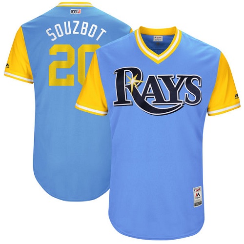 Men's Majestic Tampa Bay Rays #20 Steven Souza "Souzbot" Authentic Light Blue 2017 Players Weekend MLB Jersey