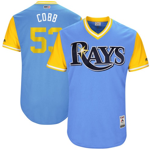 Men's Majestic Tampa Bay Rays #53 Alex Cobb "Cobb" Authentic Light Blue 2017 Players Weekend MLB Jersey