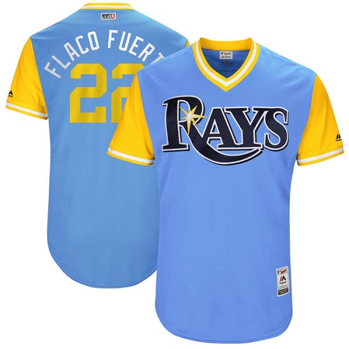 Men's Majestic Tampa Bay Rays #22 Chris Archer "Flaco Fuert" Authentic Light Blue 2017 Players Weekend MLB Jersey