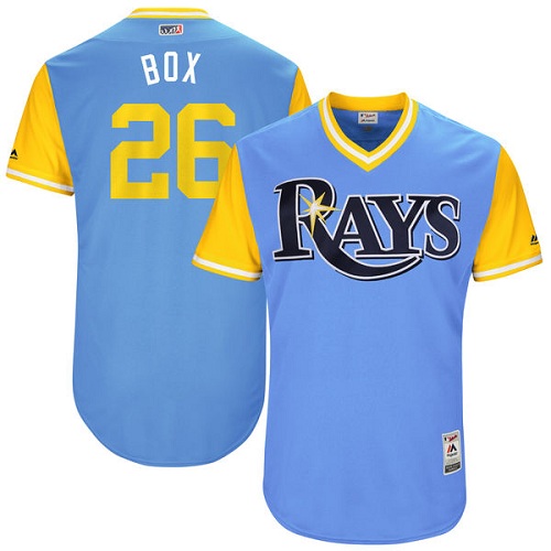Men's Majestic Tampa Bay Rays #26 Brad Boxberger "Box" Authentic Light Blue 2017 Players Weekend MLB Jersey