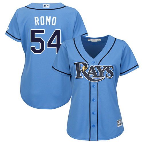 Women's Majestic Tampa Bay Rays #54 Sergio Romo Authentic Light Blue Alternate 2 Cool Base MLB Jersey