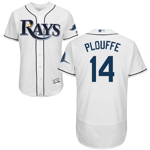 Men's Majestic Tampa Bay Rays #14 Trevor Plouffe White Flexbase Authentic Collection MLB Jersey