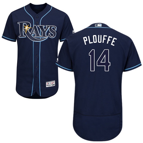Men's Majestic Tampa Bay Rays #14 Trevor Plouffe Navy Blue Flexbase Authentic Collection MLB Jersey