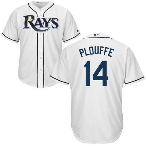 Youth Majestic Tampa Bay Rays #14 Trevor Plouffe Replica White Home Cool Base MLB Jersey