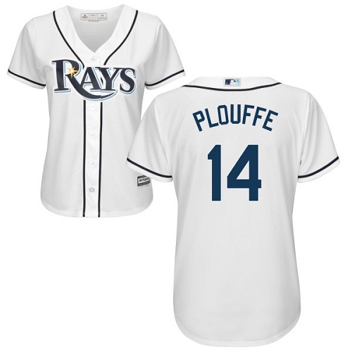 Women's Majestic Tampa Bay Rays #14 Trevor Plouffe Authentic White Home Cool Base MLB Jersey