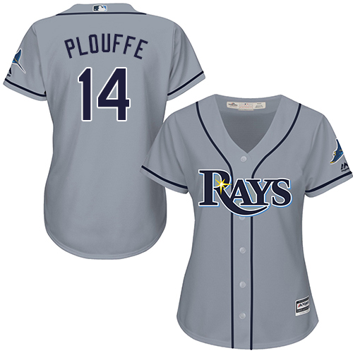 Women's Majestic Tampa Bay Rays #14 Trevor Plouffe Authentic Grey Road Cool Base MLB Jersey