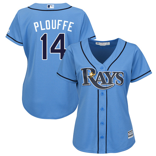 Women's Majestic Tampa Bay Rays #14 Trevor Plouffe Authentic Light Blue Alternate 2 Cool Base MLB Jersey
