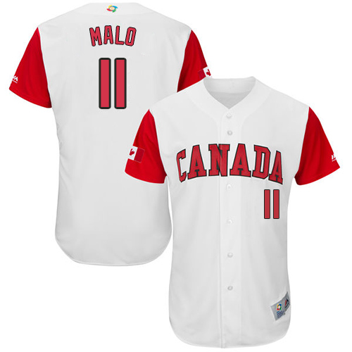 Men's Canada Baseball Majestic #11 Jonathan Malo White 2017 World Baseball Classic Authentic Team Jersey