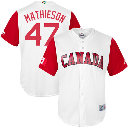Men's Canada Baseball Majestic #47 Scott Mathieson White 2017 World Baseball Classic Replica Team Jersey