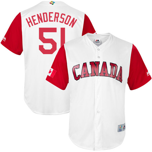 Men's Canada Baseball Majestic #51 Jim Henderson White 2017 World Baseball Classic Replica Team Jersey