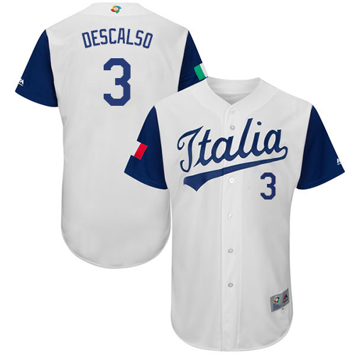 Men's Italy Baseball Majestic #3 Daniel Descalso White 2017 World Baseball Classic Authentic Team Jersey
