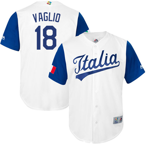 Men's Italy Baseball Majestic #18 Alessandro Vaglio White 2017 World Baseball Classic Replica Team Jersey
