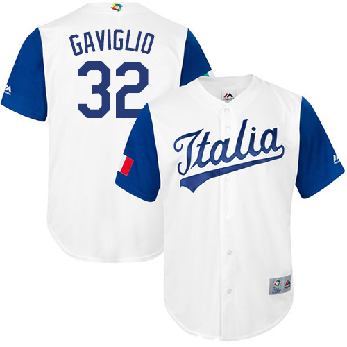 Men's Italy Baseball Majestic #32 Sam Gaviglio White 2017 World Baseball Classic Replica Team Jersey