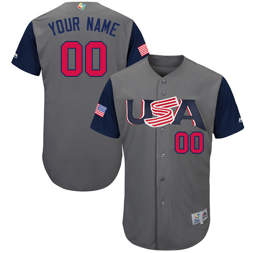 Men's USA Baseball Majestic Customized Gray 2017 World Baseball Classic Authentic Team Jersey