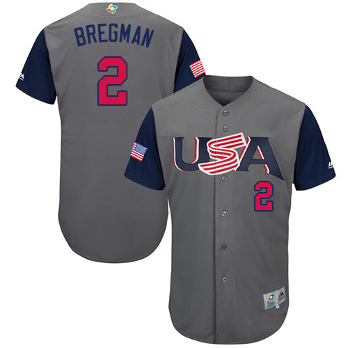 Men's USA Baseball Majestic #2 Alex Bregman Gray 2017 World Baseball Classic Authentic Team Jersey