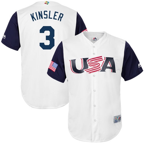 Men's USA Baseball Majestic #3 Ian Kinsler White 2017 World Baseball Classic Replica Team Jersey