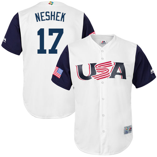 Men's USA Baseball Majestic #17 Pat Neshek White 2017 World Baseball Classic Replica Team Jersey