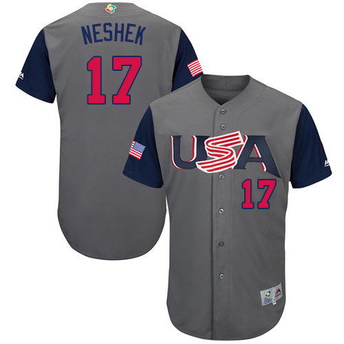 Men's USA Baseball Majestic #17 Pat Neshek Gray 2017 World Baseball Classic Authentic Team Jersey