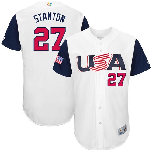 Men's USA Baseball Majestic #27 Giancarlo Stanton White 2017 World Baseball Classic Authentic Team Jersey
